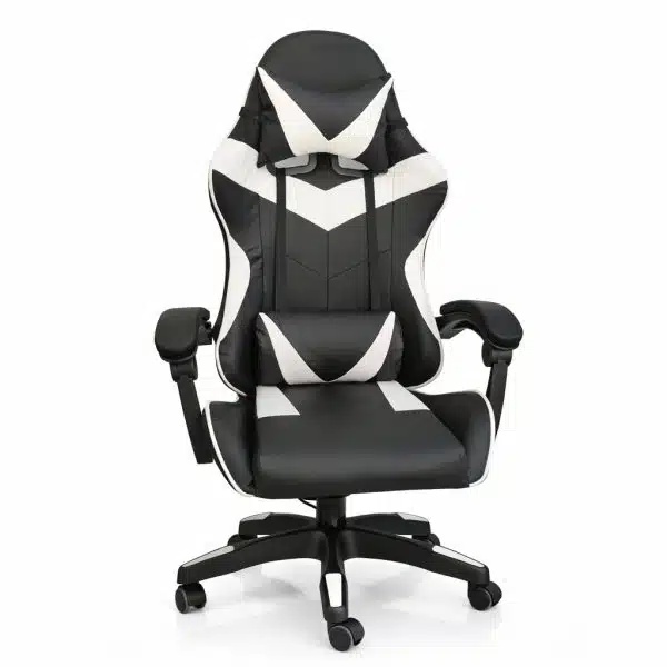 SillaGamerergonmicaconmasajesnegrayblanca Silla Gamer ergonómica con masajes negra y blanca en TecnoServiceChuy