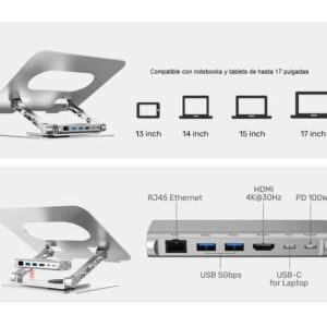 Soporte Unitek para Notebook 360° con HUB USB desmontable en TecnoServiceChuy