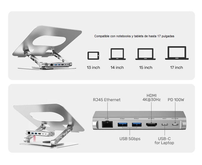 SoporteUnitekparaNotebook360conHUBUSBdesmontable Soporte Unitek para Notebook 360° con HUB USB desmontable en TecnoServiceChuy